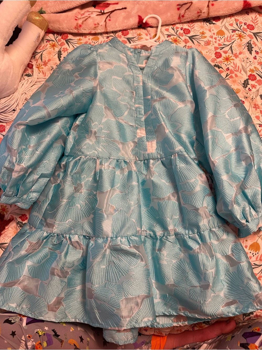 Kids Blue Floral Satin Dress